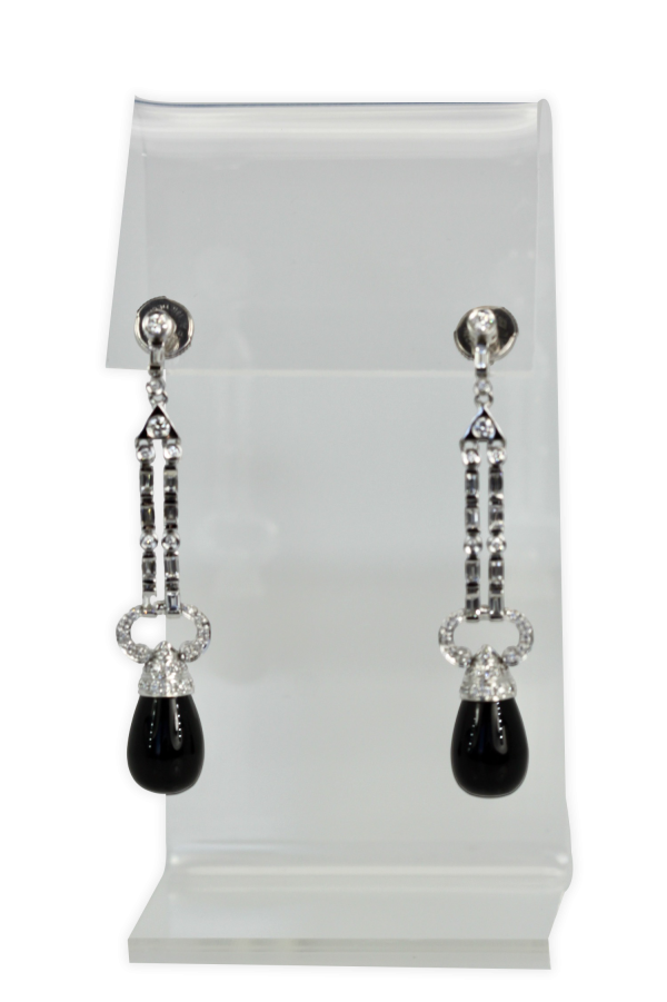 Onyx Diamond Long Earrings 18K - Fine Estate & Vintage Jewelry | Cris Notti Jewels