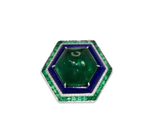Emerald Lapis Diamond Ring 18K - Fine Estate & Vintage Jewelry | Cris Notti Jewels