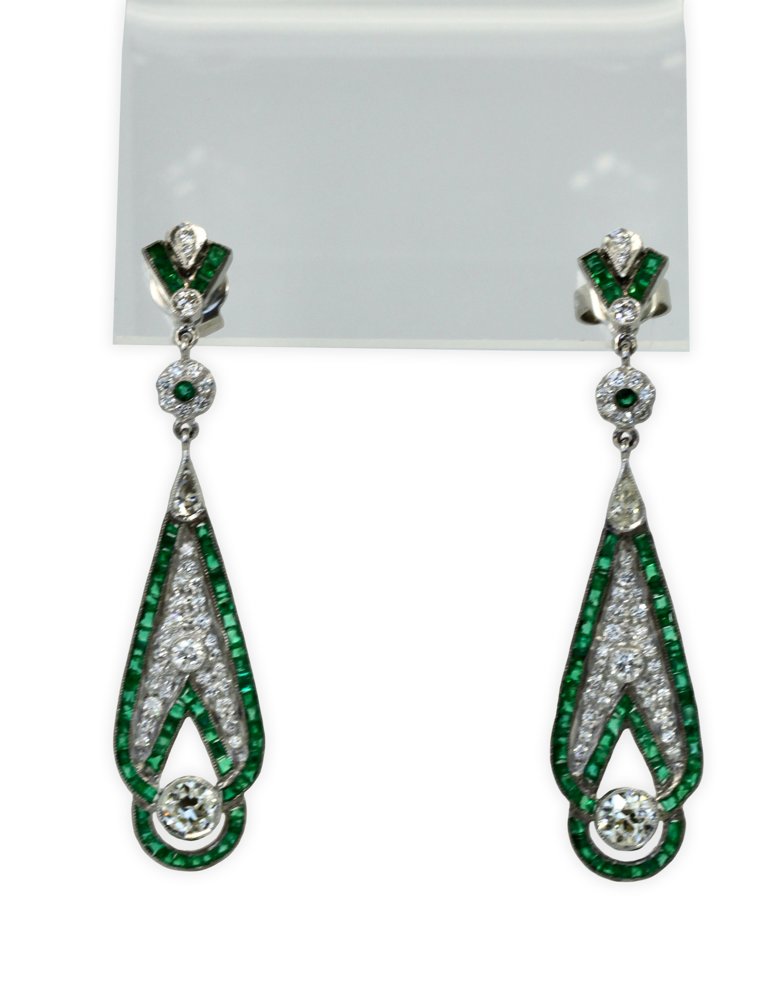 Emerald Diamond Pendant Earrings 18K - Fine Estate & Vintage Jewelry | Cris Notti Jewels