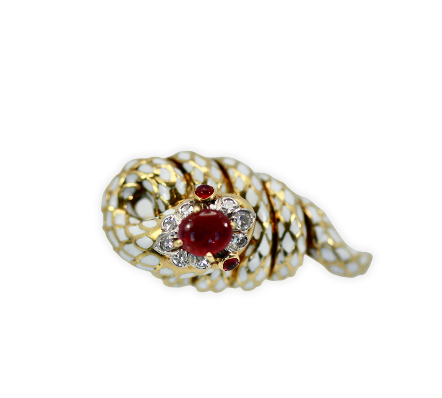 David Webb Enamel Ruby Diamond Snake Serpenti Earrings - Detail View 5 | Cris Notti Jewels
