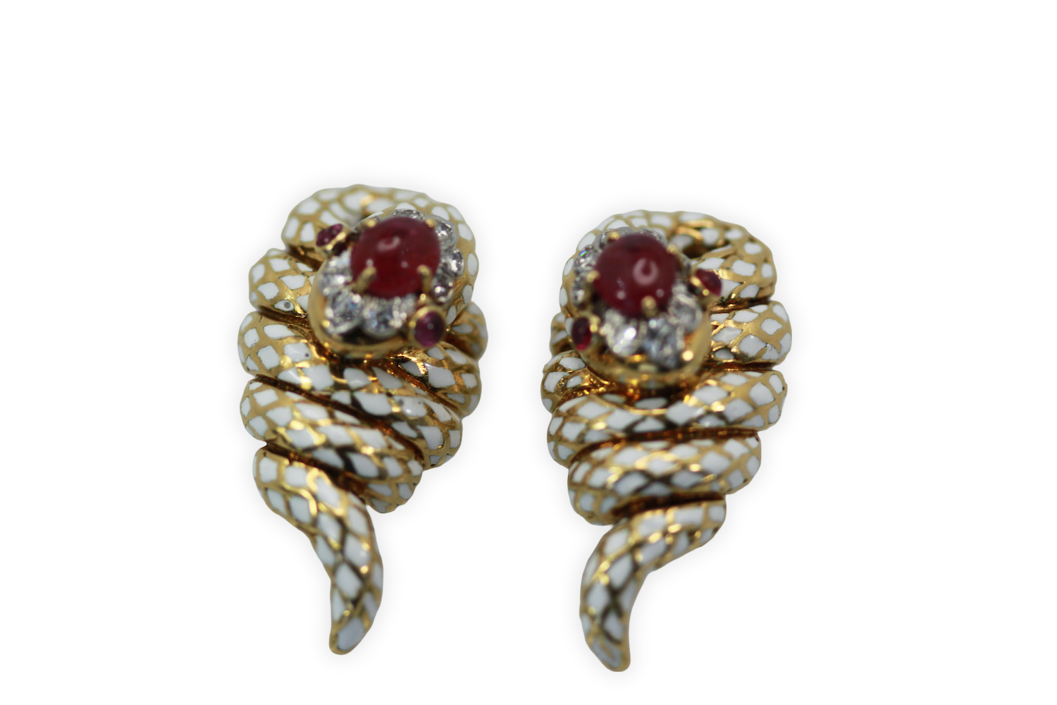 David Webb Enamel Ruby Diamond Snake Serpenti Earrings - Detail View 4 | Cris Notti Jewels