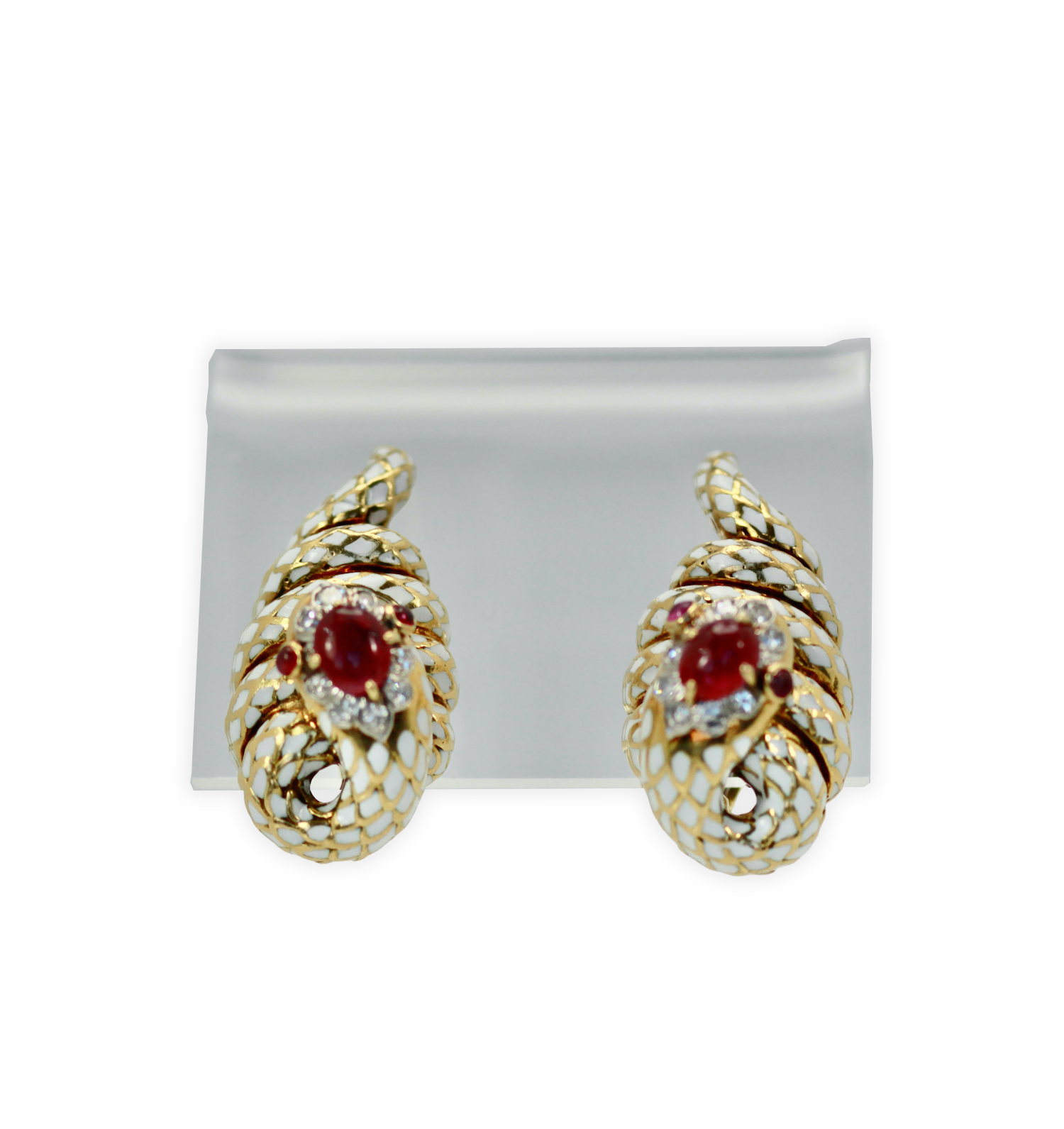 David Webb Enamel Ruby Diamond Snake Serpenti Earrings - Detail View 6 | Cris Notti Jewels