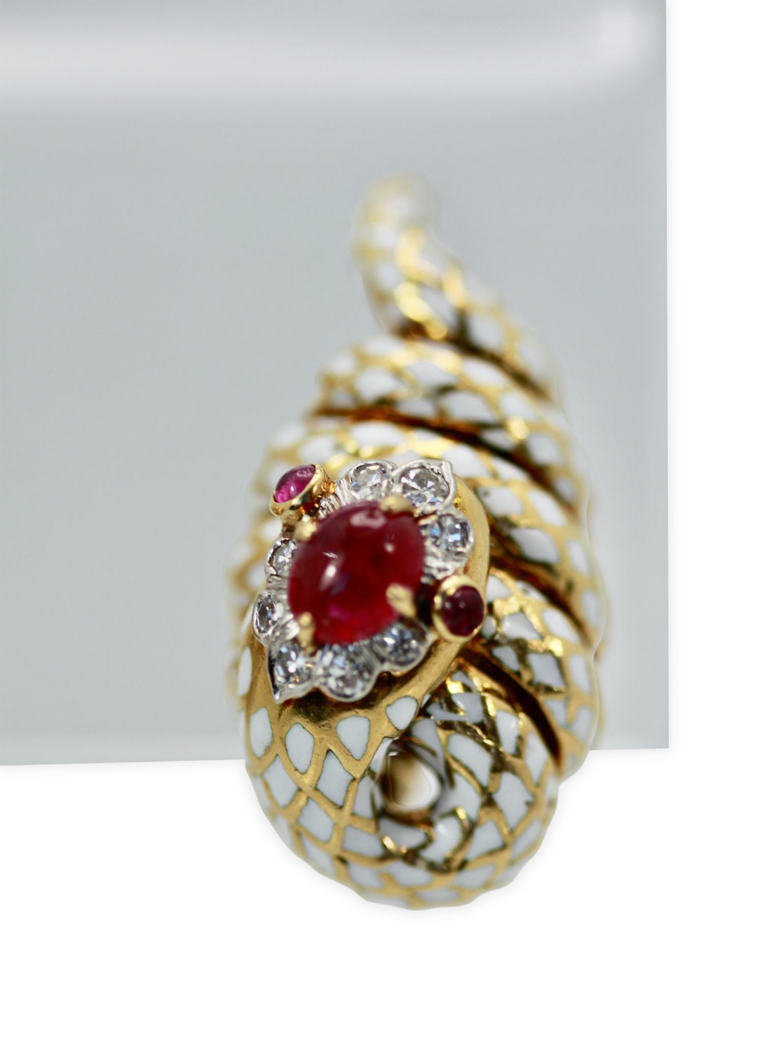David Webb Enamel Ruby Diamond Snake Serpenti Earrings - Detail View 7 | Cris Notti Jewels