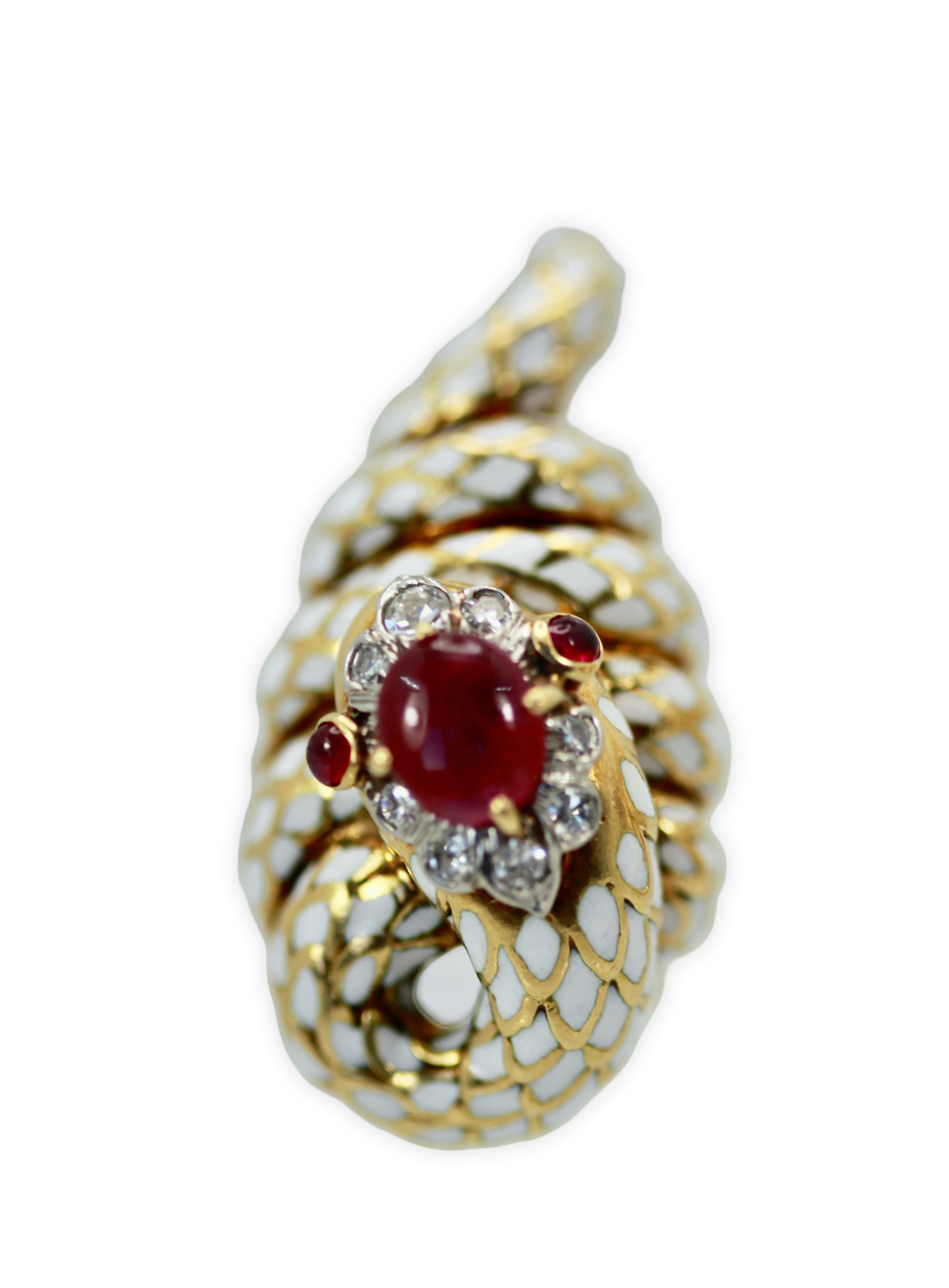 David Webb Enamel Ruby Diamond Snake Serpenti Earrings - Detail View 2 | Cris Notti Jewels