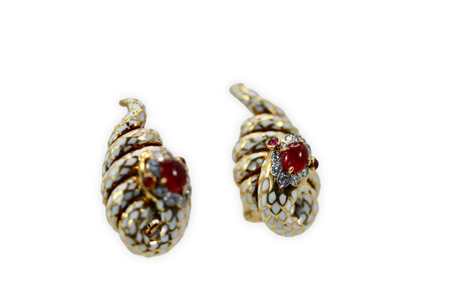 David Webb Enamel Ruby Diamond Snake Serpenti Earrings - Detail View 8 | Cris Notti Jewels