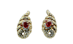 David Webb Enamel Ruby Diamond Snake Serpenti Earrings - Fine Estate & Vintage Jewelry | Cris Notti Jewels
