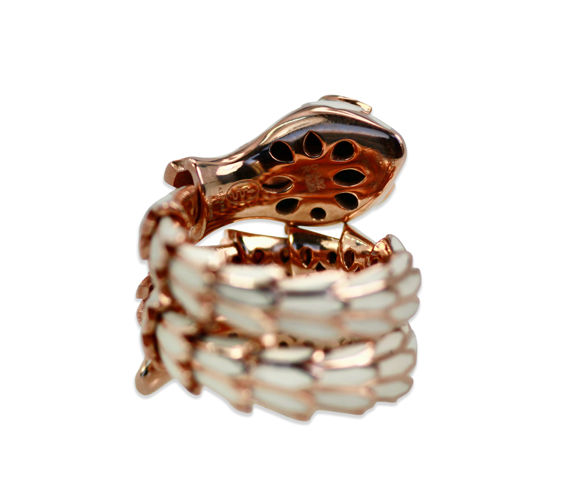 18K White Enamel Snake Ring Expandable - Detail View 5 | Cris Notti Jewels