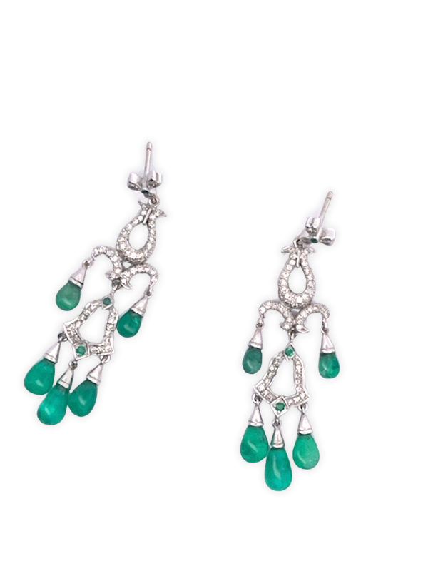 Emerald Diamond Chandelier Drop Earrings 14K - Fine Estate & Vintage Jewelry | Cris Notti Jewels