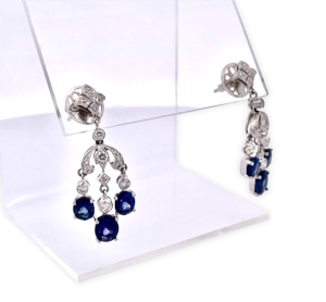 Sapphire Tassel Diamond Drop Earrings 18K - Fine Estate & Vintage Jewelry | Cris Notti Jewels