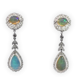 Jelly Opal Diamond Drop Earrings 18K - Fine Estate & Vintage Jewelry | Cris Notti Jewels