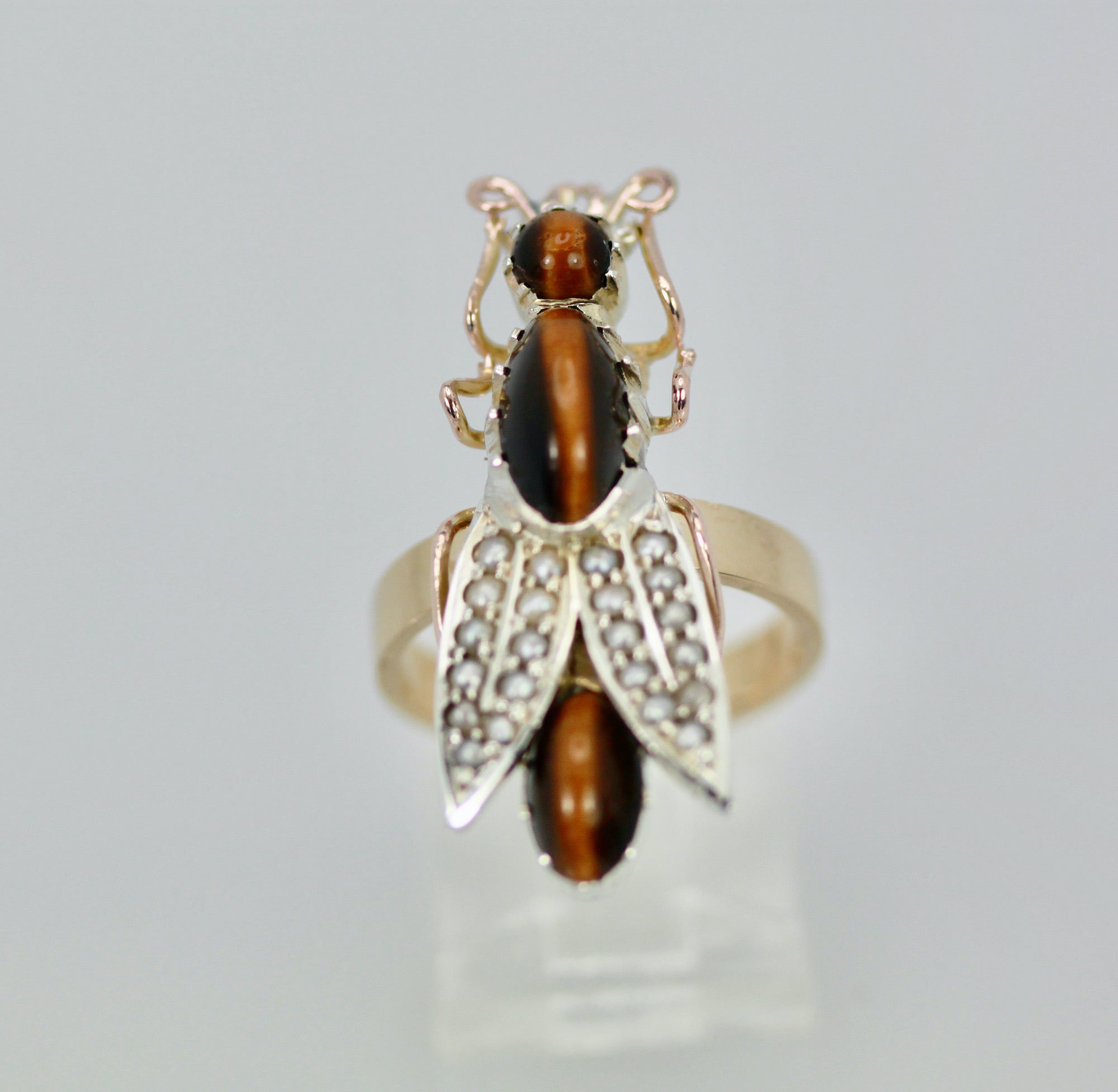 Tigers Eye Seed Pearl Insect Ring - Detail View 3 | Cris Notti Jewels