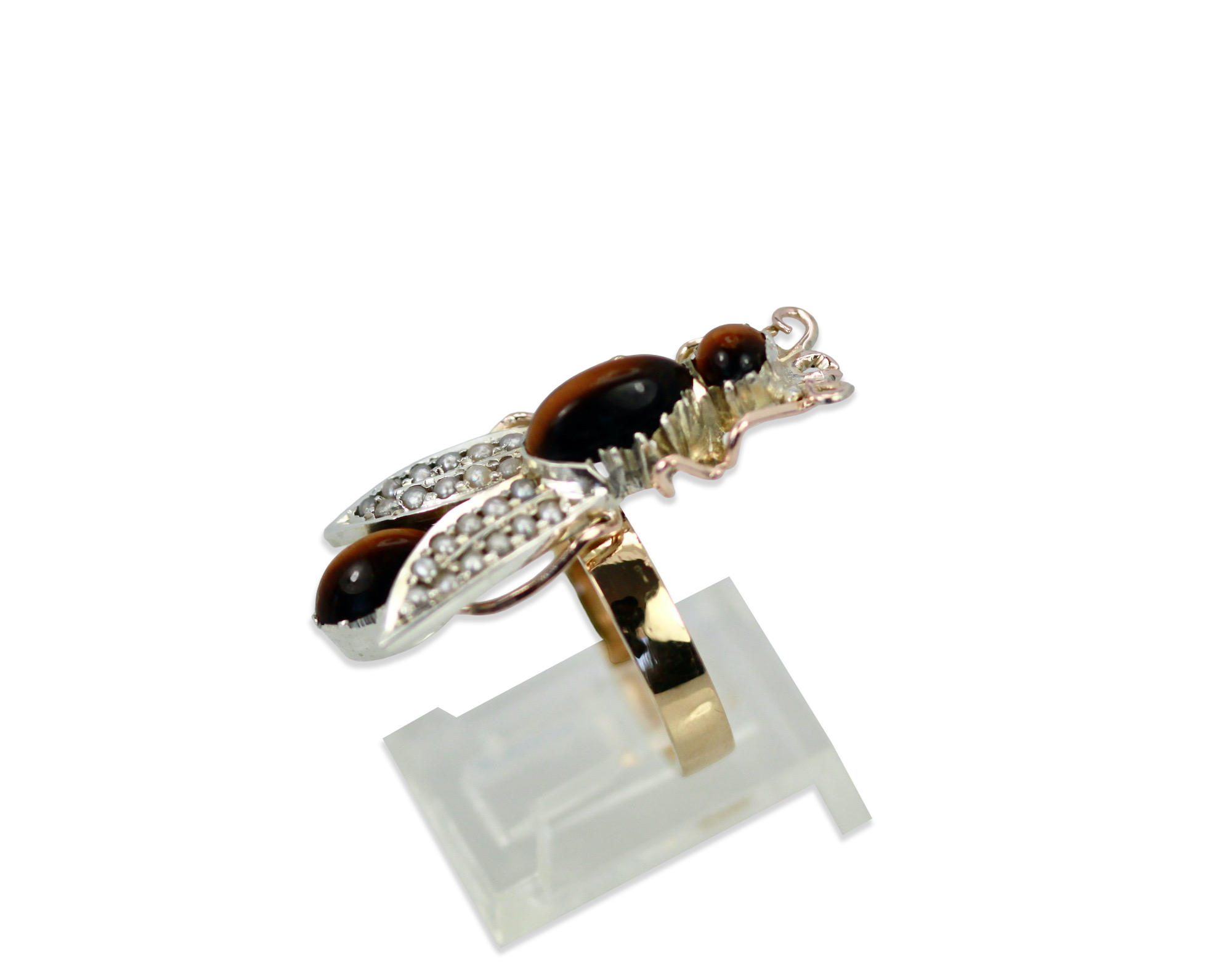 Tigers Eye Seed Pearl Insect Ring - Detail View 2 | Cris Notti Jewels