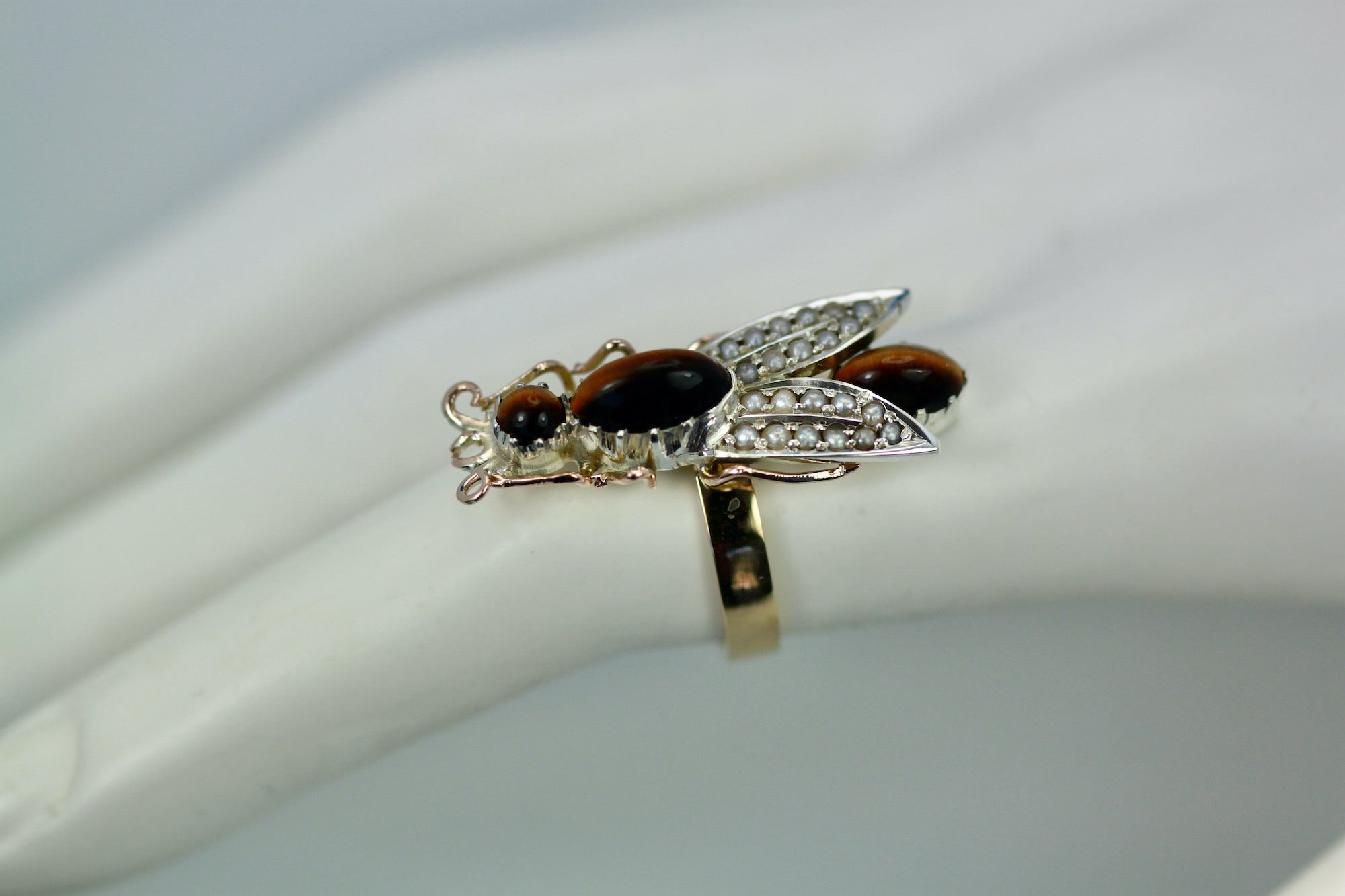Tigers Eye Seed Pearl Insect Ring - Detail View 1 | Cris Notti Jewels
