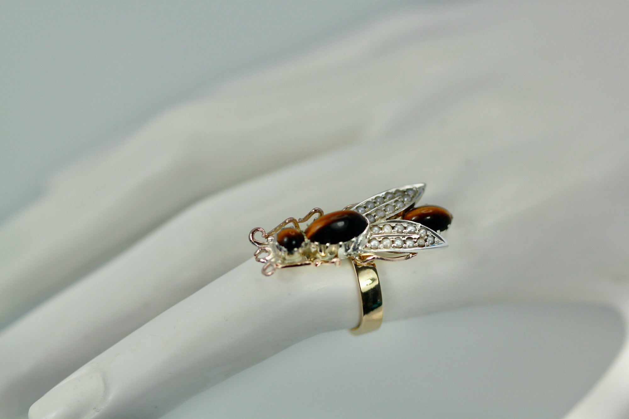 Tigers Eye Seed Pearl Insect Ring - Detail View 4 | Cris Notti Jewels