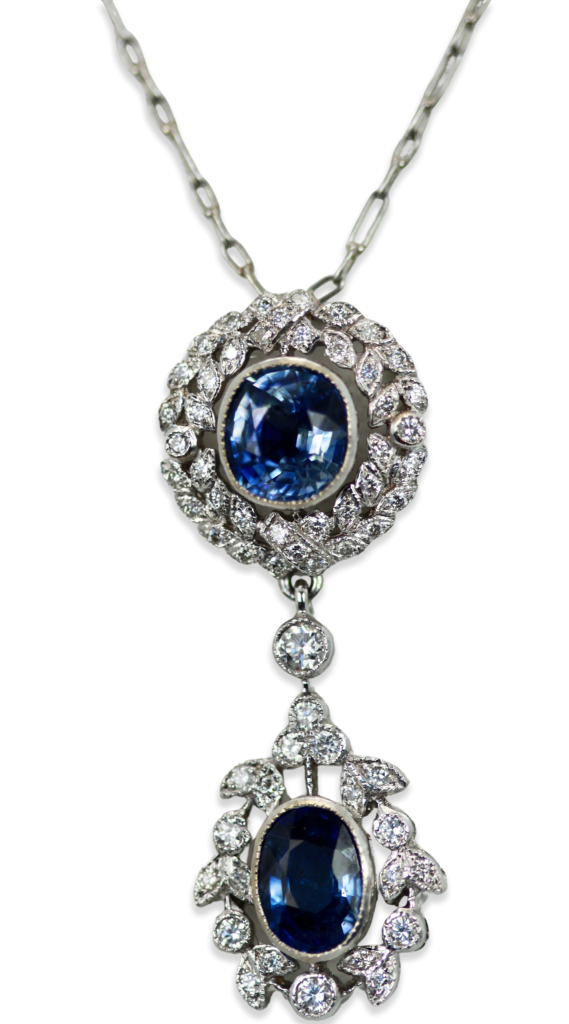 Vintage Sapphire Diamond 18K Drop Necklace - Fine Estate & Vintage Jewelry | Cris Notti Jewels
