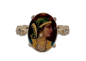Enamel Faced Portrait of Athena Ring 14K