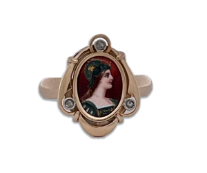 14K Yellow Gold Enamel Face of Athena - Fine Estate & Vintage Jewelry | Cris Notti Jewels