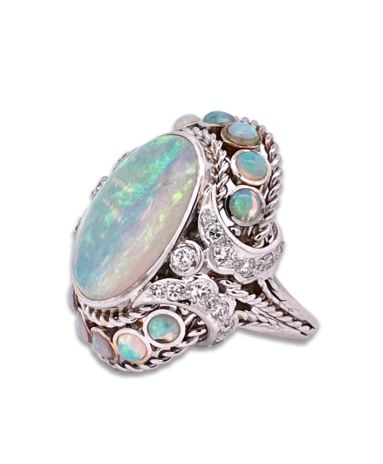 Large Opal Diamond Ring 18K 6.75 - Detail View 2 | Cris Notti Jewels