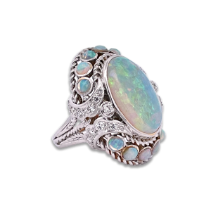 Large Opal Diamond Ring 18K 6.75 - Fine Estate & Vintage Jewelry | Cris Notti Jewels