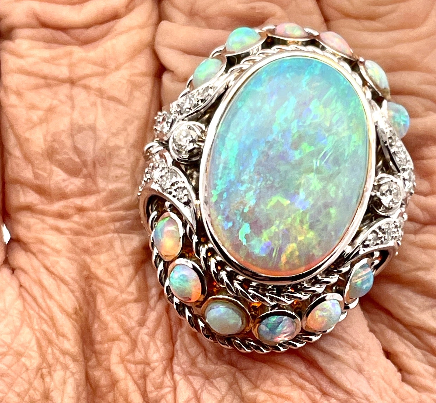 Large Opal Diamond Ring 18K 6.75 - Detail View 6 | Cris Notti Jewels
