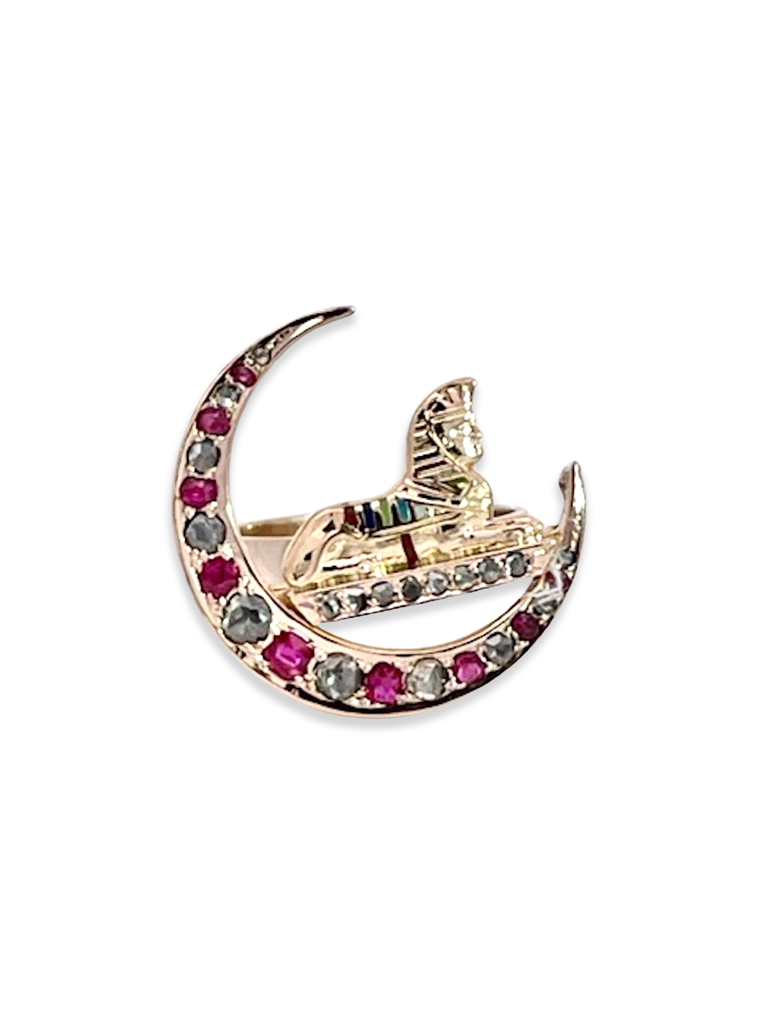 Antique Ruby Diamond Crescent Egyptian ring 5.75 - Detail View 4 | Cris Notti Jewels