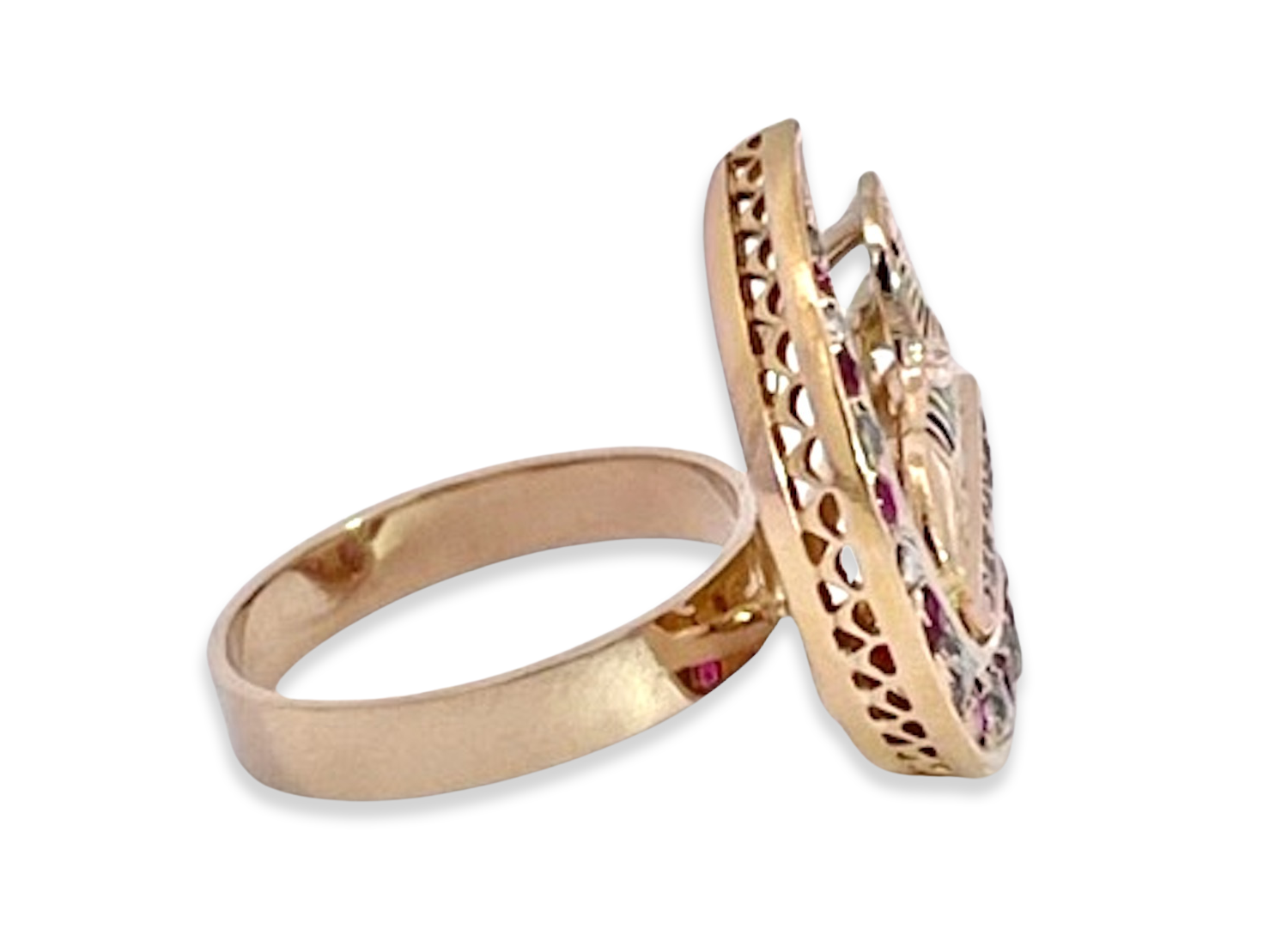 Antique Ruby Diamond Crescent Egyptian ring 5.75 - Detail View 3 | Cris Notti Jewels
