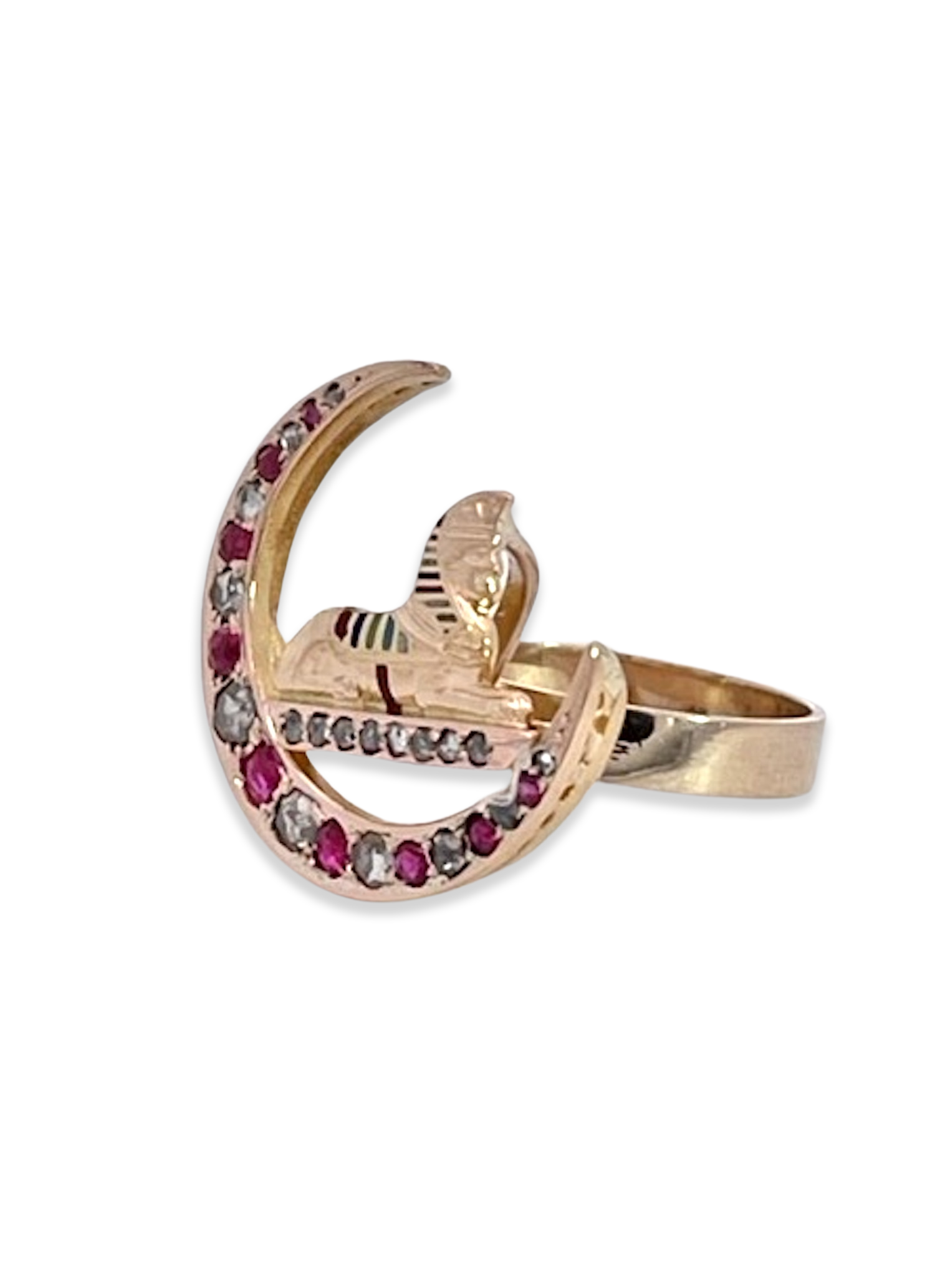 Antique Ruby Diamond Crescent Egyptian ring 5.75 - Detail View 7 | Cris Notti Jewels