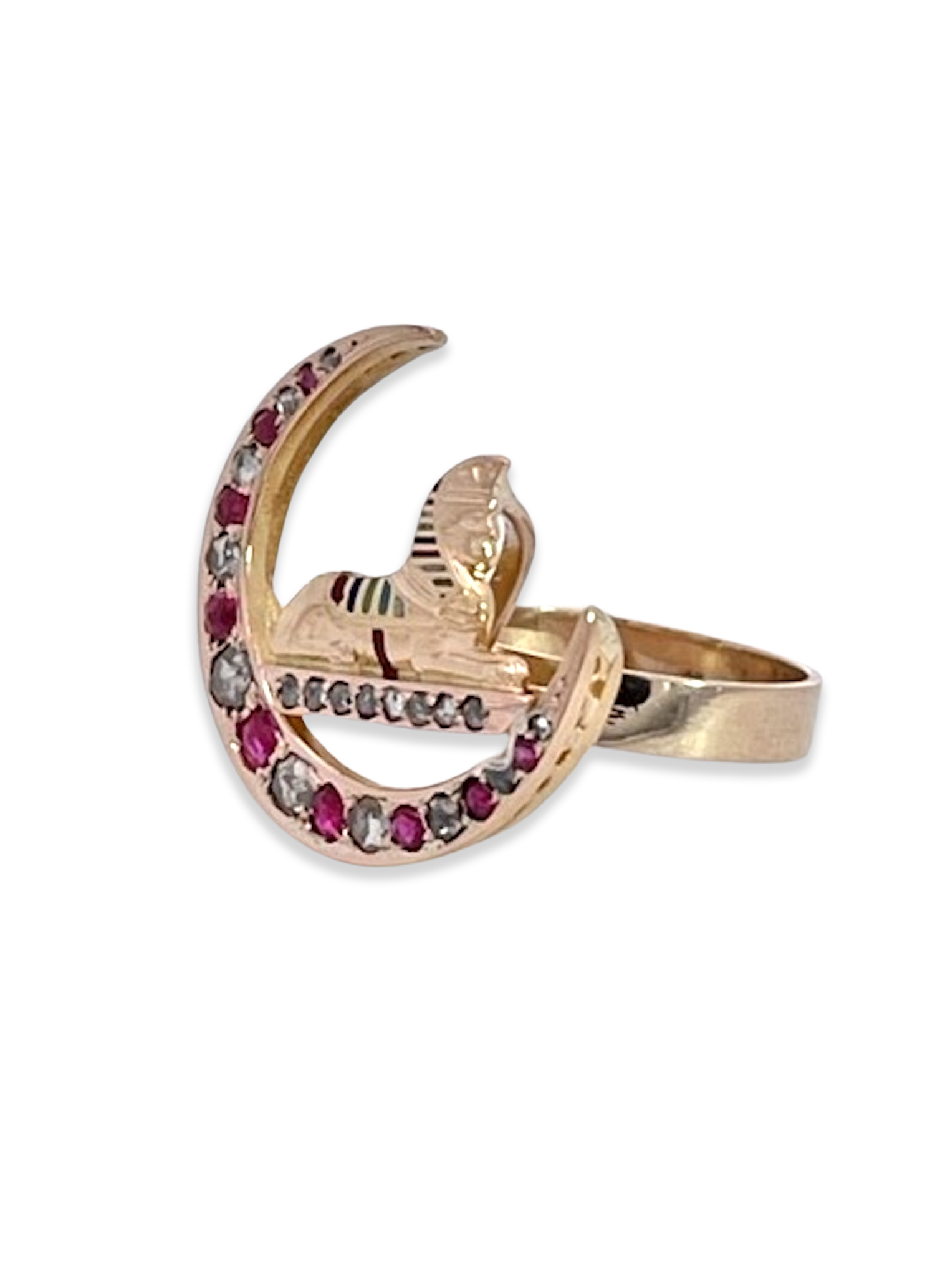 Antique Ruby Diamond Crescent Egyptian ring 5.75 - Detail View 5 | Cris Notti Jewels