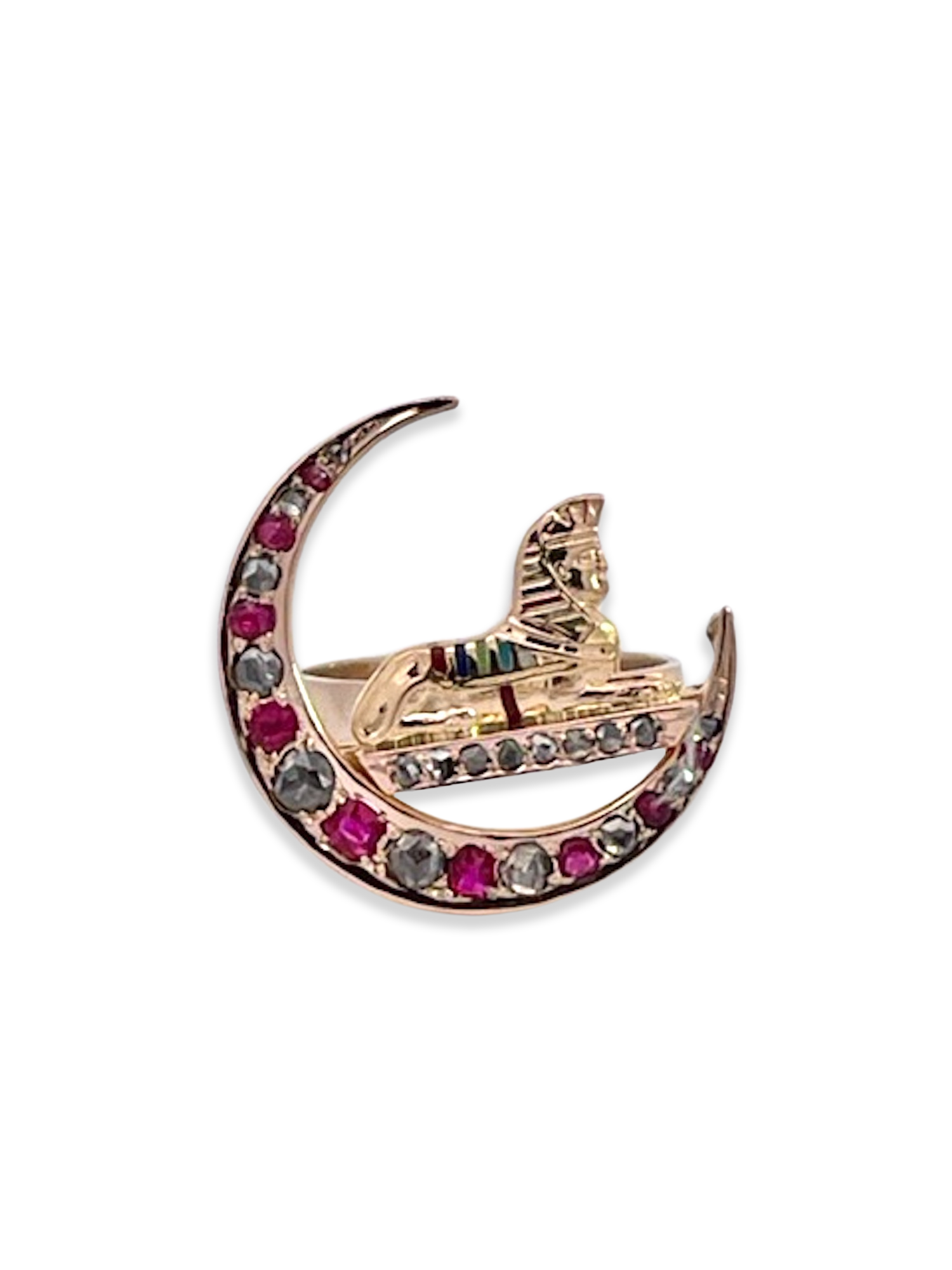 Antique Ruby Diamond Crescent Egyptian ring 5.75 - Detail View 2 | Cris Notti Jewels