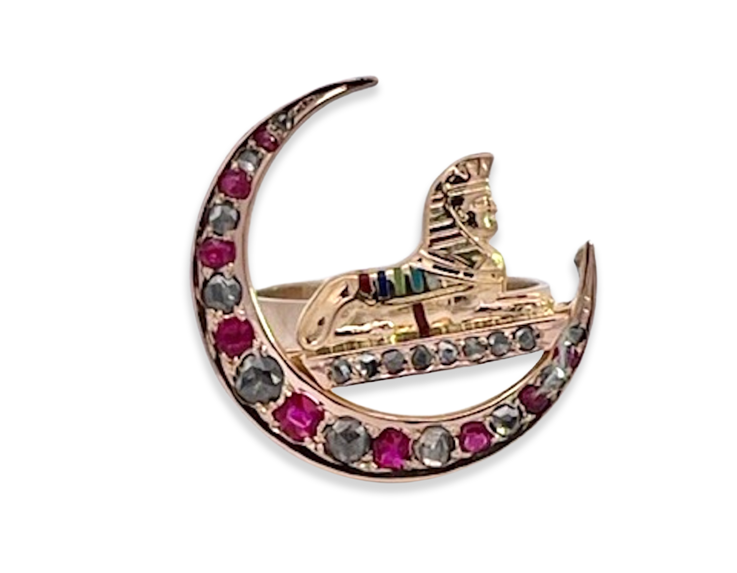 Antique Ruby Diamond Crescent Egyptian ring 5.75 - Detail View 1 | Cris Notti Jewels