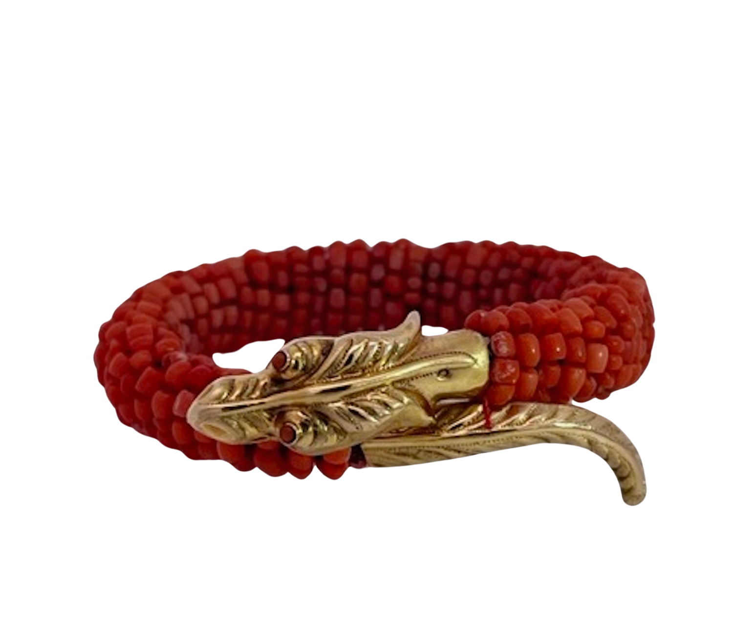 Coral Beaded Snake Bracelet 9K - Detail View 5 | Cris Notti Jewels