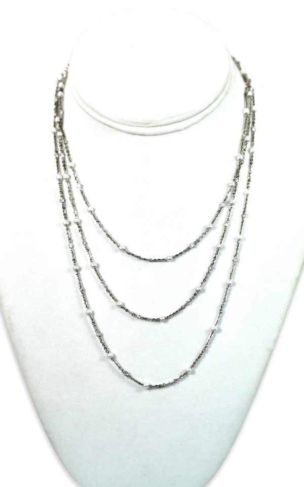 Seed Pearl Diamond Platinum 52" long Necklace - Fine Estate & Vintage Jewelry | Cris Notti Jewels