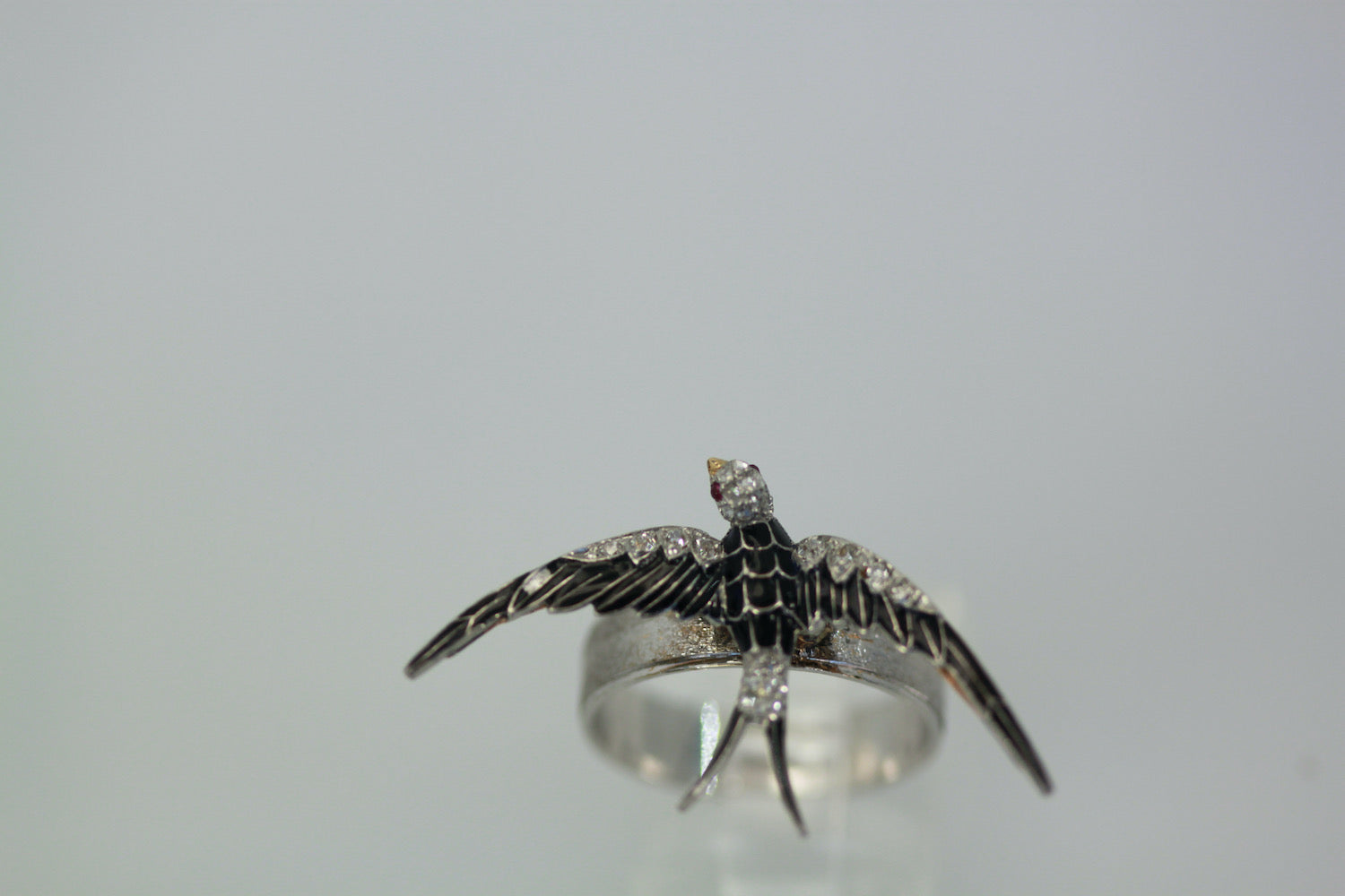 Antique Victorian Enamel Swallow Ring - Detail View 7 | Cris Notti Jewels