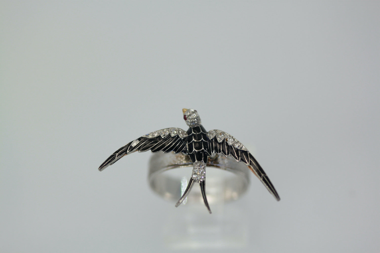 Antique Victorian Enamel Swallow Ring - Detail View 8 | Cris Notti Jewels