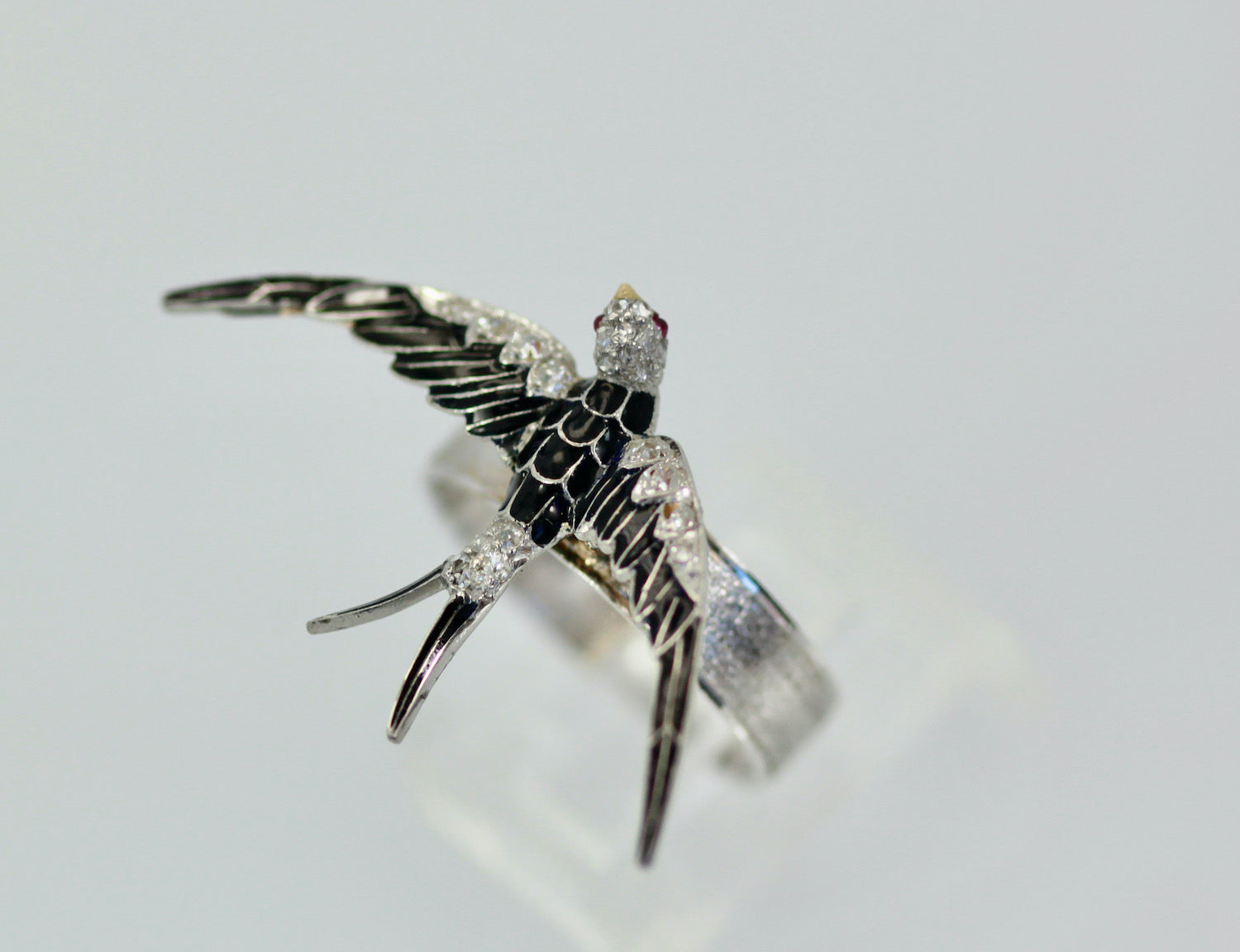 Antique Victorian Enamel Swallow Ring - Detail View 1 | Cris Notti Jewels