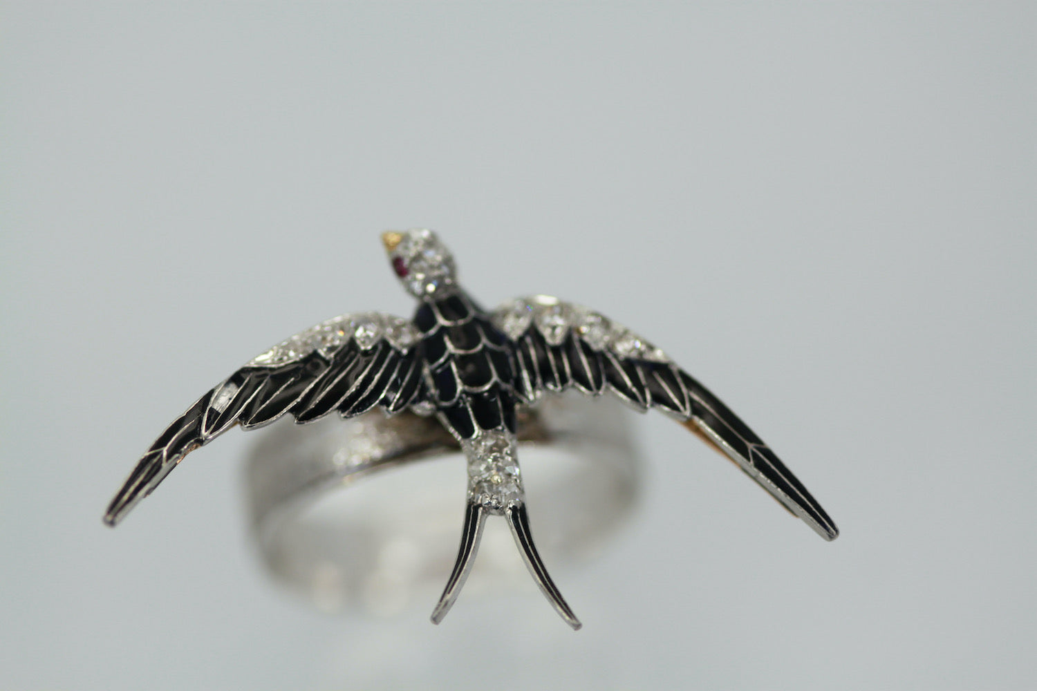 Antique Victorian Enamel Swallow Ring - Detail View 2 | Cris Notti Jewels