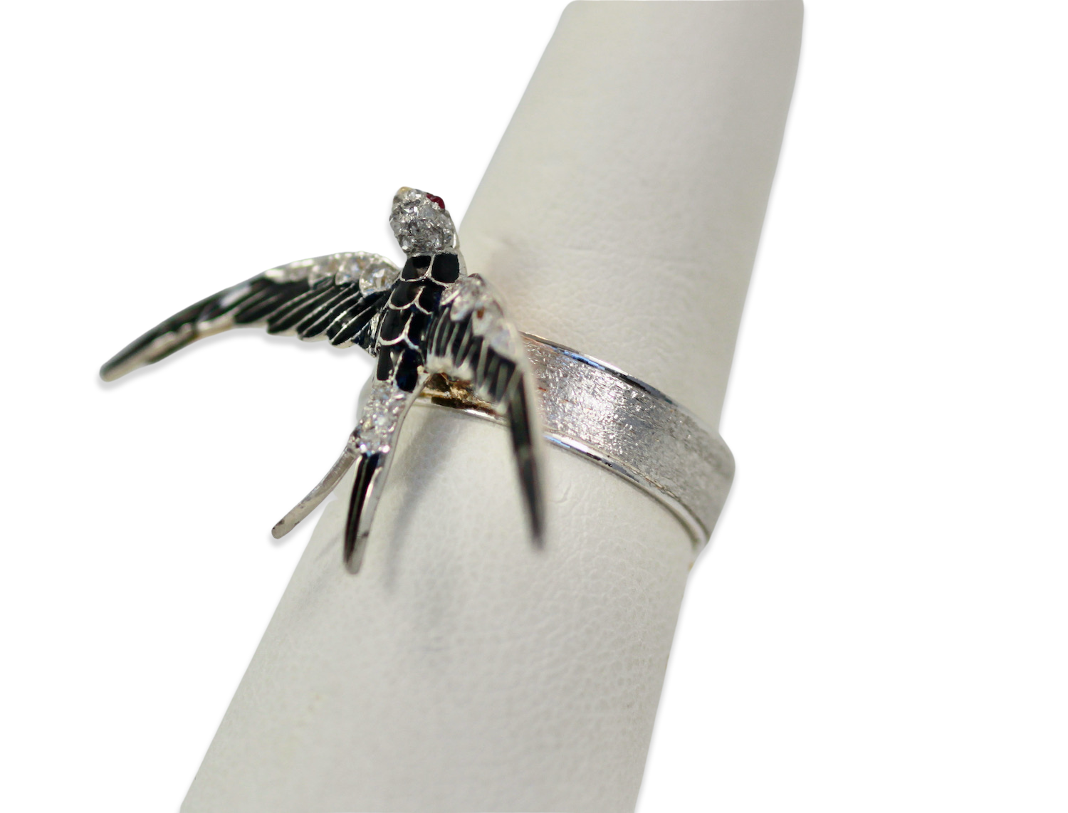 Antique Victorian Enamel Swallow Ring - Detail View 6 | Cris Notti Jewels