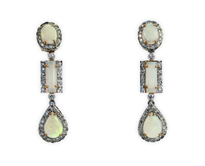 Opal Diamond 18K Drop Earrings - Fine Estate & Vintage Jewelry | Cris Notti Jewels