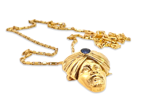 14K Yellow Gold Genie with Sapphire Studded Turban - Fine Estate & Vintage Jewelry | Cris Notti Jewels