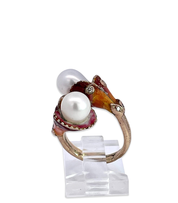 Art Nouveau Double Pearl Diamond and Enamel ring - Fine Estate & Vintage Jewelry | Cris Notti Jewels
