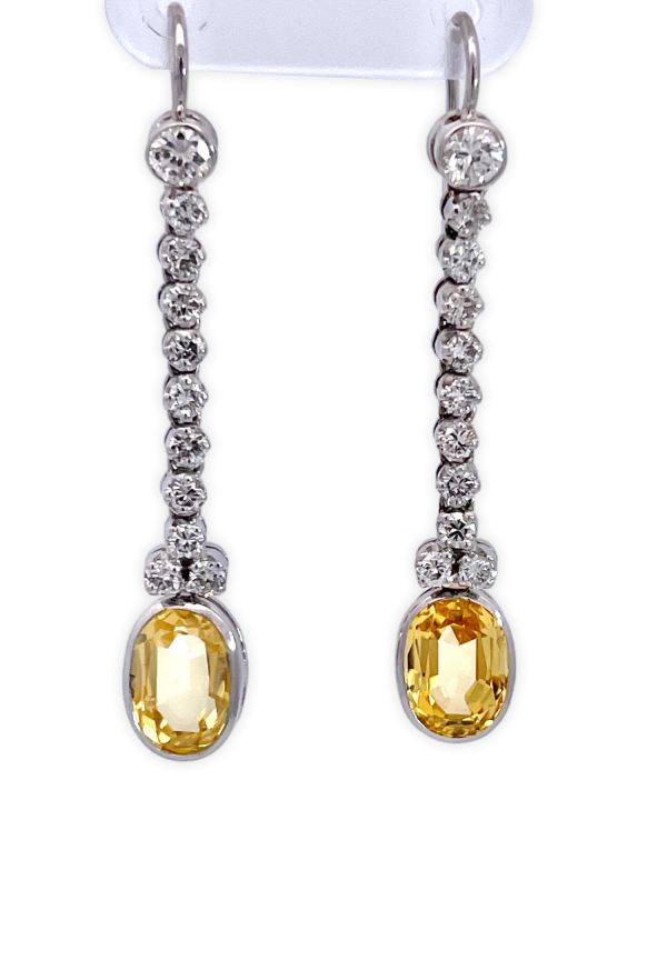 Certified Ceylon no heat Yellow Sapphire Diamond Drop Earrings - Fine Estate & Vintage Jewelry | Cris Notti Jewels