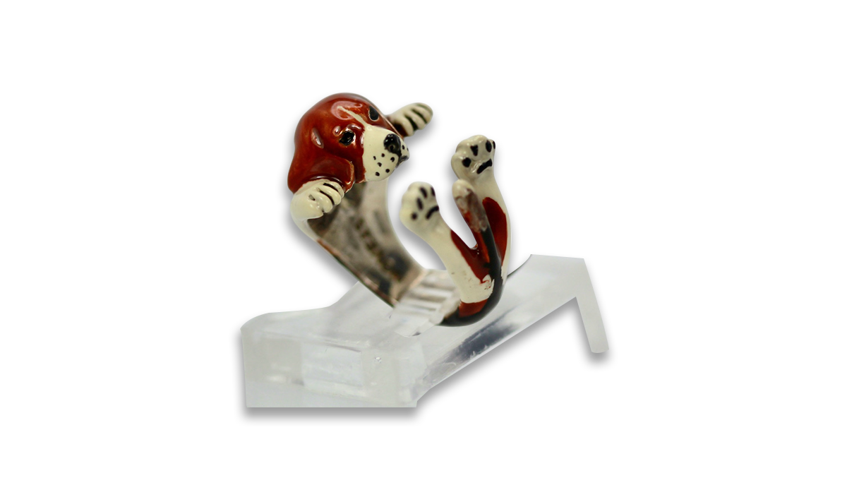 Enamel on Silver Ceramic Beagle Dog ring - Detail View 1 | Cris Notti Jewels