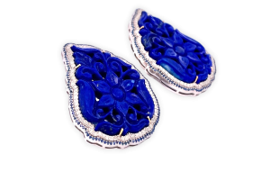 Carved Lapis Lazuli Pierced Earrings - Fine Estate & Vintage Jewelry | Cris Notti Jewels