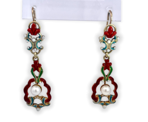 Antique Enamel and Pearl Dangle Earrings - Fine Estate & Vintage Jewelry | Cris Notti Jewels