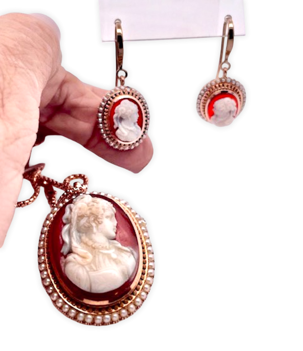 Antique Cameo set Earrings Pendant 14K Rose Gold - Fine Estate & Vintage Jewelry | Cris Notti Jewels