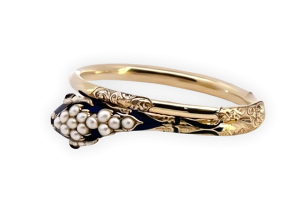 14K Cobalt Blue Enamel Snake Bracelet with Pearls - Fine Estate & Vintage Jewelry | Cris Notti Jewels