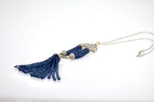Blue Sapphire Beaded Double Tassel Pendant Necklace - Fine Estate & Vintage Jewelry | Cris Notti Jewels