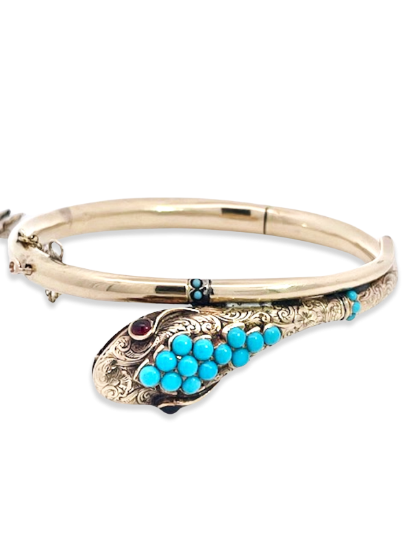 14K Yellow Gold Turquoise Snake bracelet - Fine Estate & Vintage Jewelry | Cris Notti Jewels