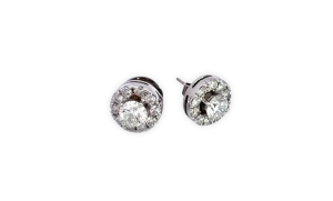 Diamond Stud Earrings with a Diamond surround 18K - Fine Estate & Vintage Jewelry | Cris Notti Jewels