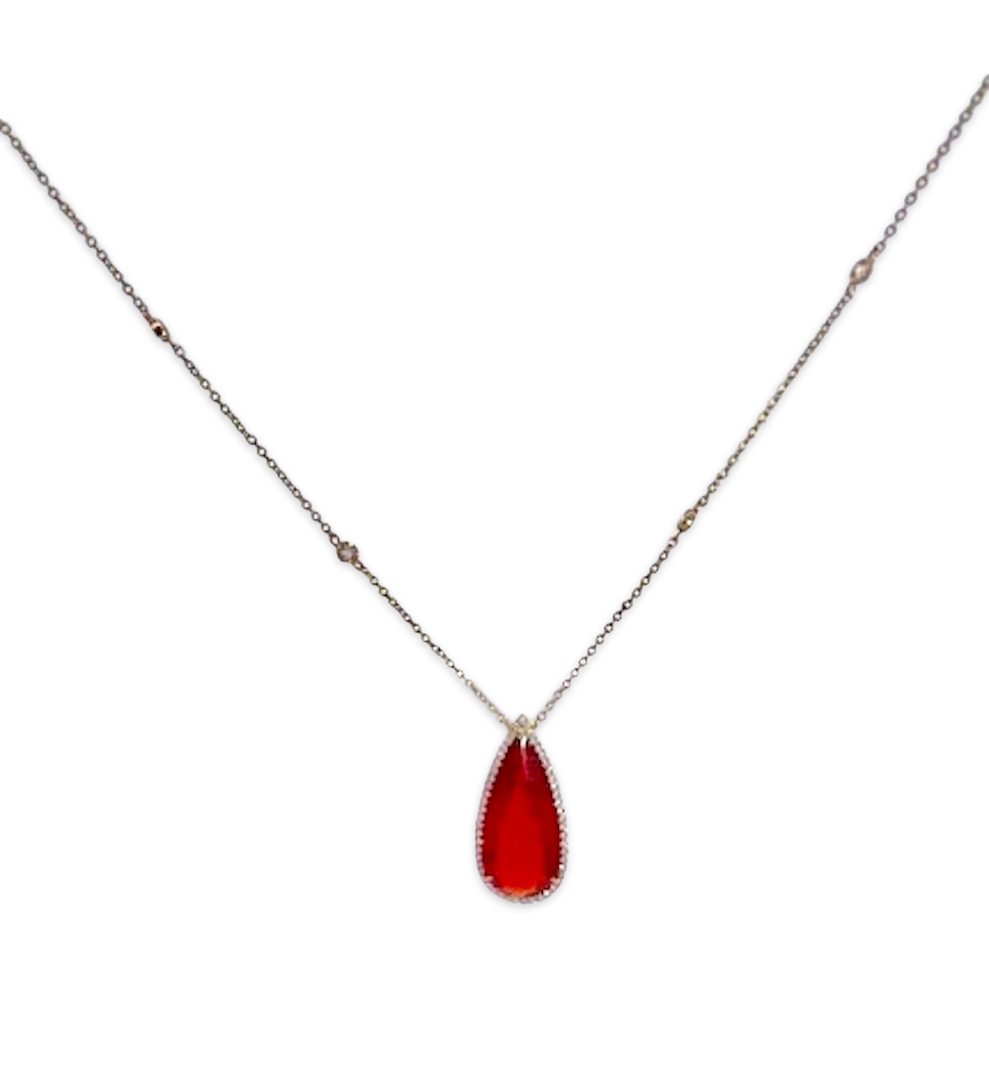 Fire Opal with Diamond surround 18K - Detail View 4 | Cris Notti Jewels